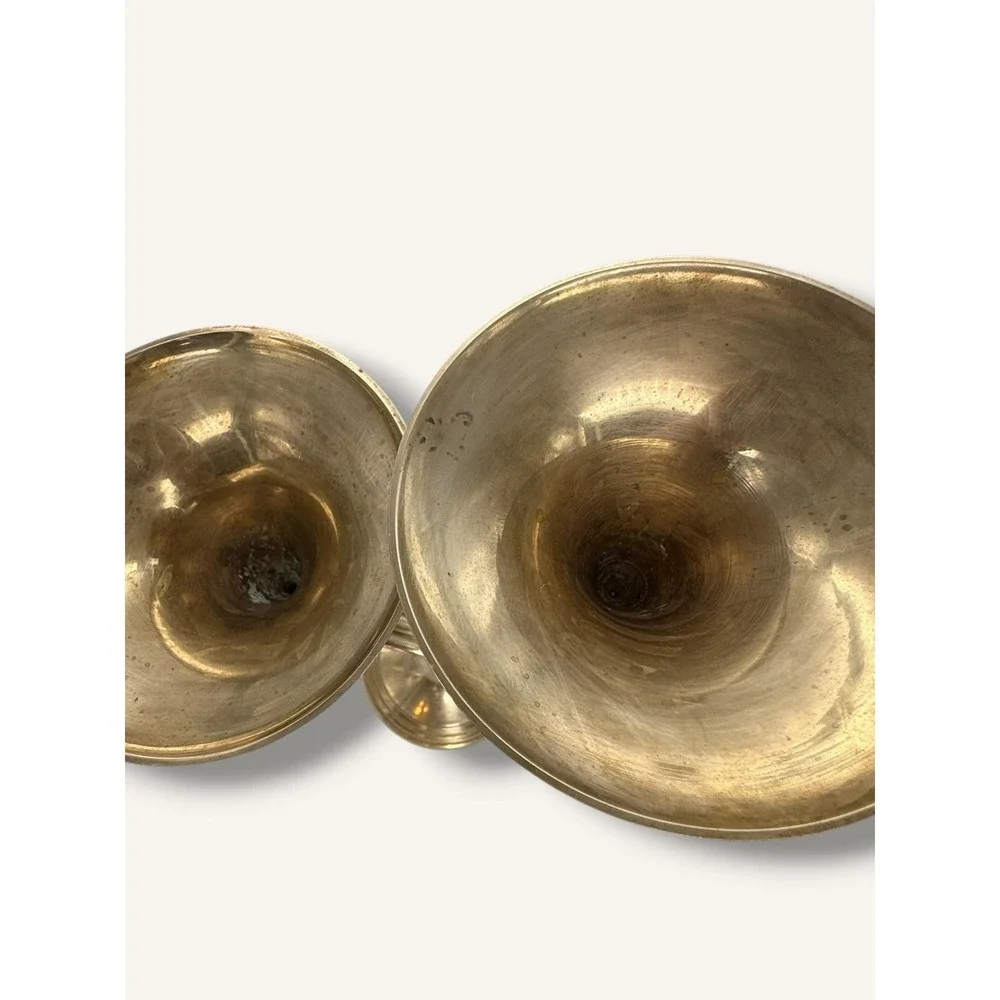 Rare and unique Vintage Brass Double French Horn Candlestick Holder with Patina